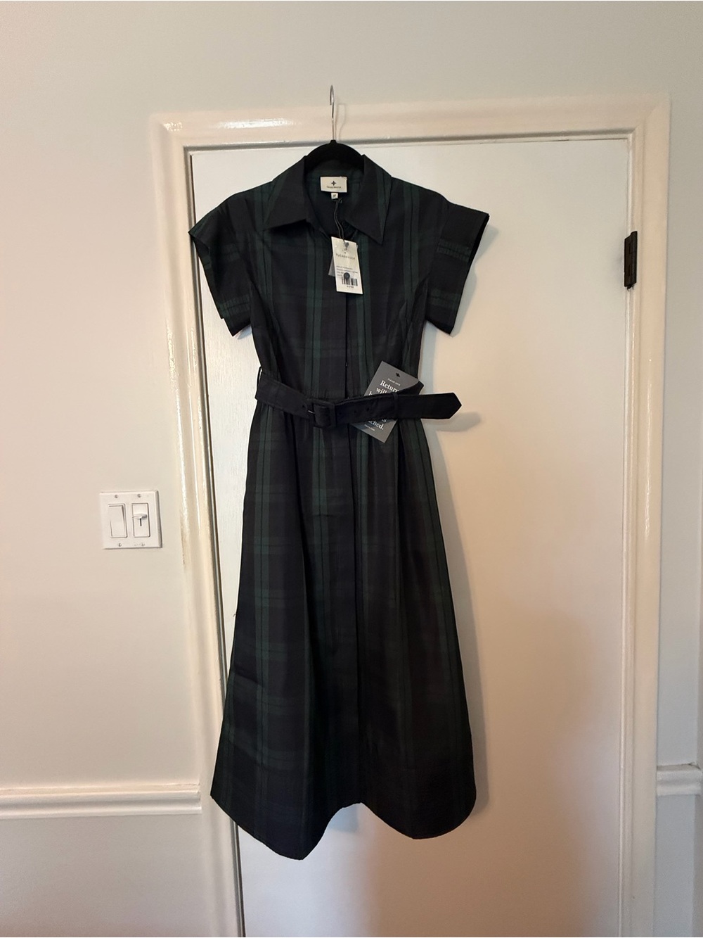 Tuckernuck Black and Dark Green Plaid Shirt Dress NWT